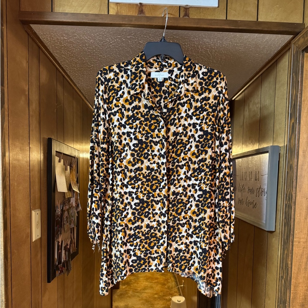 new directions Leopard Print Blouse in Black, Tan & White